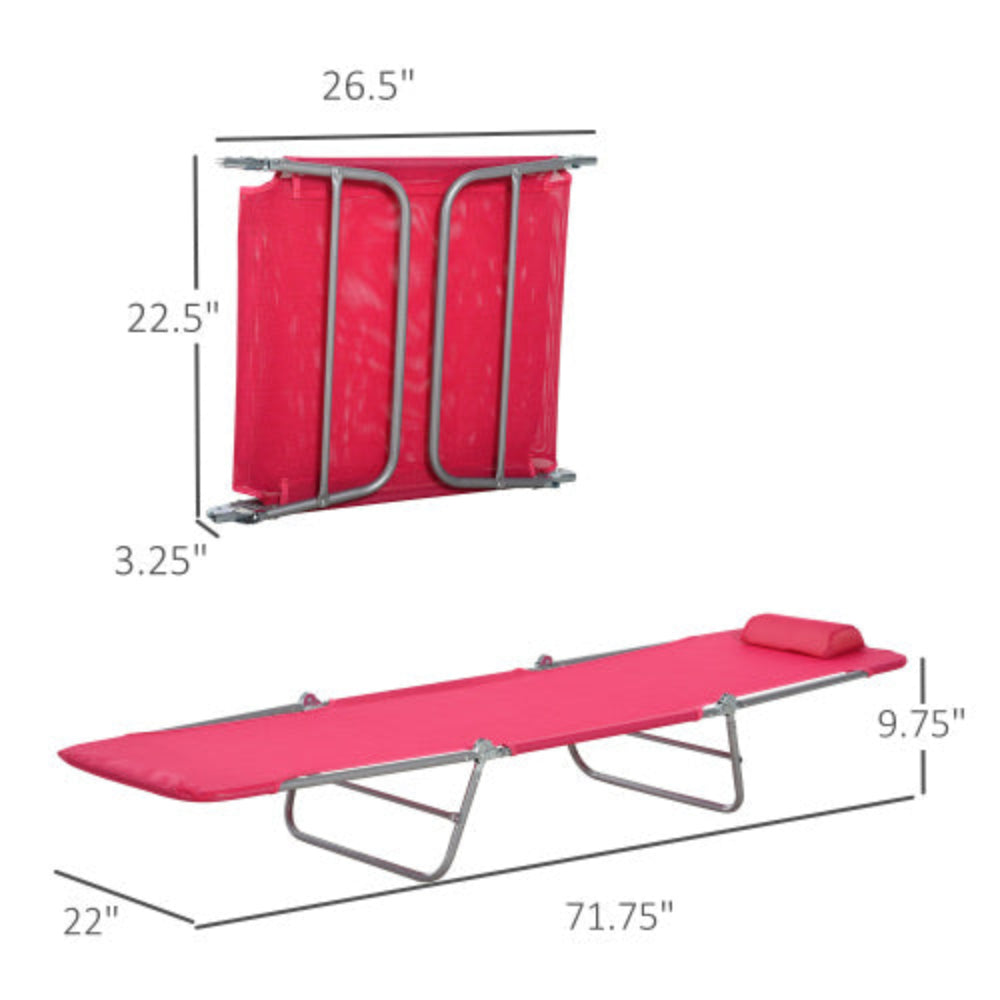 Folding Chaise Lounge Chair, 5-Level Reclining Outdoor Tanning Chair with Breathable Mesh Seat & Headrest for Pool, Beach, Yard, Patio, Pink