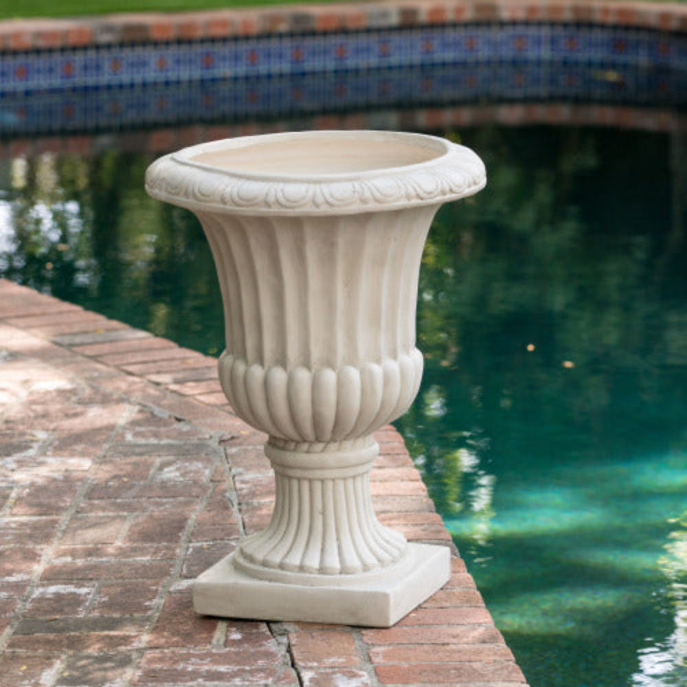 26 Inch Antique White Italian Urn Planter, Classic Indoor Outdoor Decorative Flower Pot for Patio Garden Living Room, Handmade Unique Design