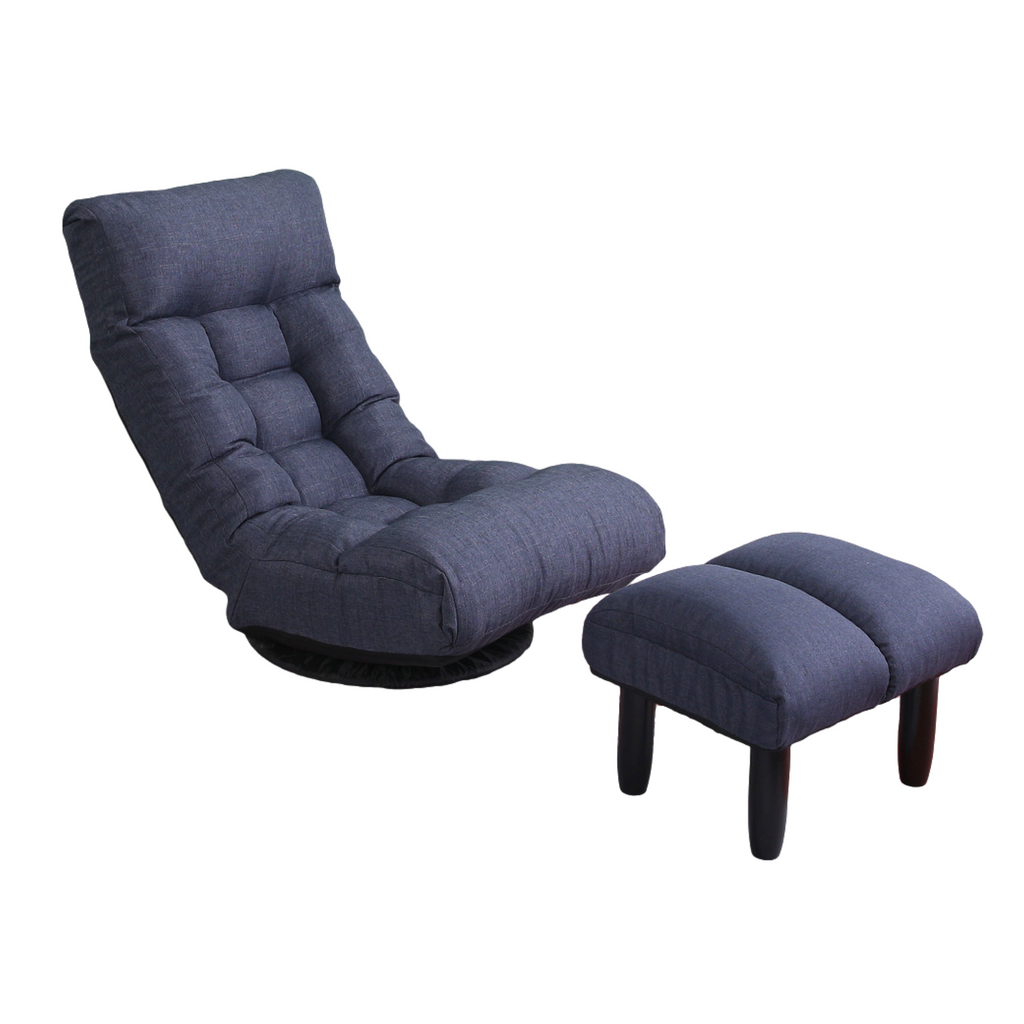 Navy Adjustable Japanese Reclining Floor Chair Sofa with Metal Frame for Living Room， Balcony & Office