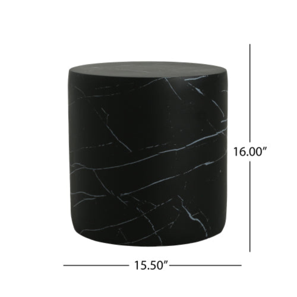 Lightweight Concrete Side Table, Black Marble Finish, Living Room Accent Table for Outdoor & Indoor Use