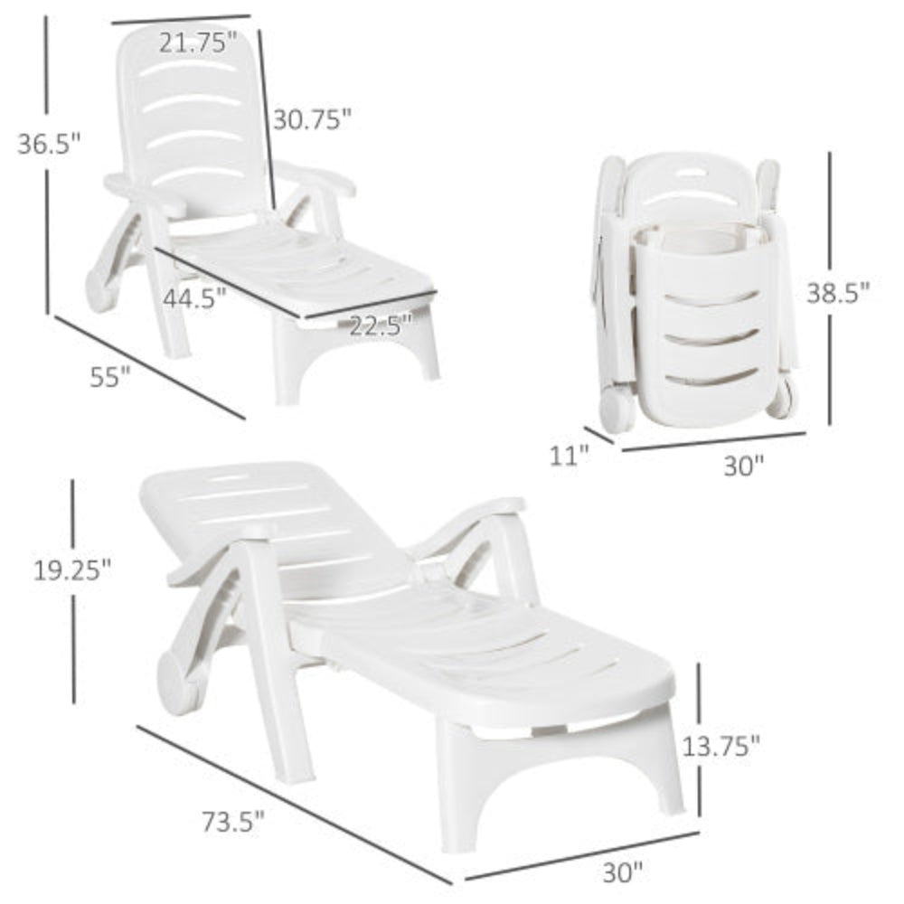 Outdoor Chaise Lounge Chair with 5-Level Adjustable Backrest & Wheels, Folding Sun Tanning Chair for Pool, Beach, Patio, Garden, White
