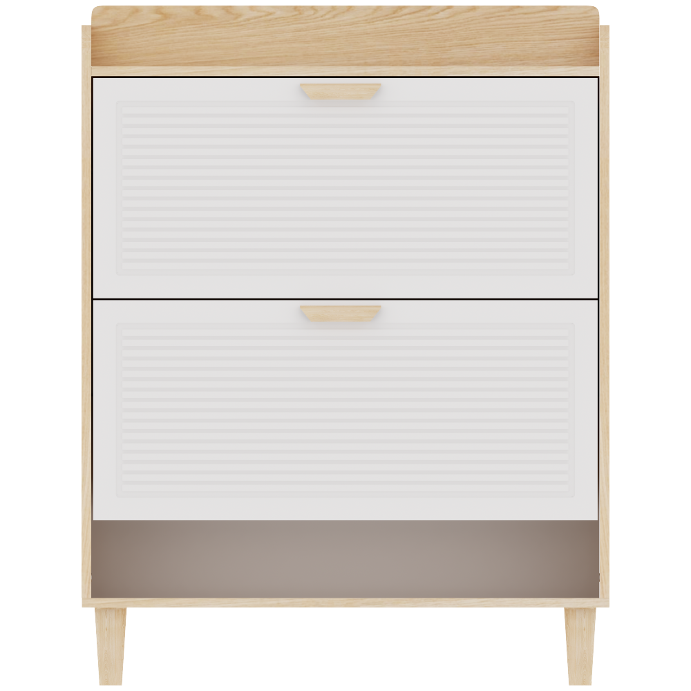 Chic Crate-31.5in Nordic Shoe Storage Cabinet – 2 Flip-Drawer Organizer | Solid Wood Legs | Entryway/Narrow | White/Solid Wood
