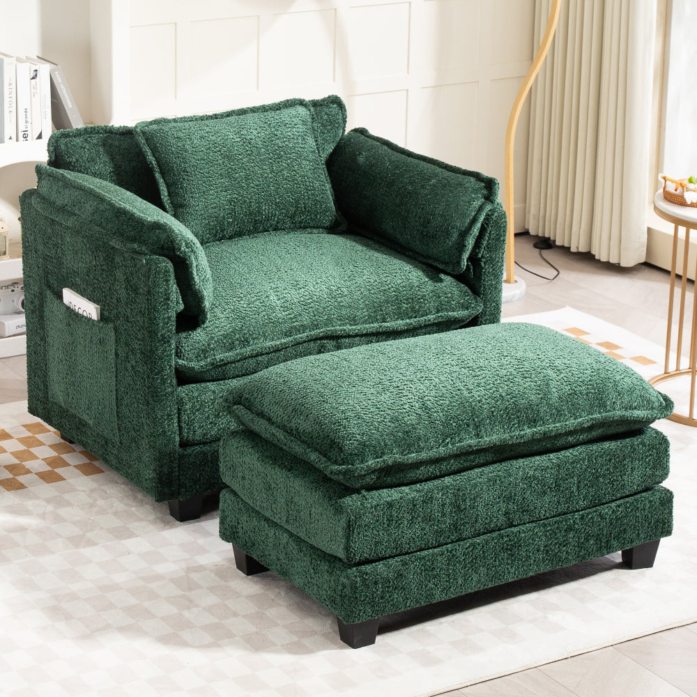 Chic Crate - 55.32*39.76" Oversized Sofa Indoor,Portable ottoman,Boucle Single Sofa Bed with Wider seat,Double deep cushion,Strong wrapping of thick armrests for Living Room,Bedroom.3 Colors.