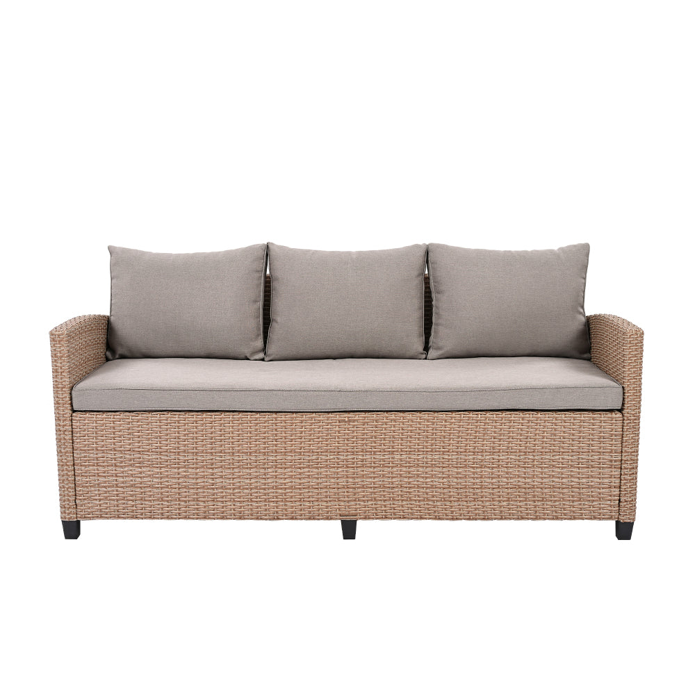 Chic Crate-Rustic Outdoor Wicker Set – 6-Piece Patio Furniture w/ Rattan Sofa, Chairs & Table | Natural Finish | Multi-Room