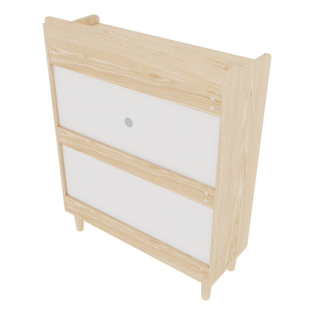 Chic Crate-31.5in Nordic Shoe Storage Cabinet – 2 Flip-Drawer Organizer | Solid Wood Legs | Entryway/Narrow | White/Solid Wood