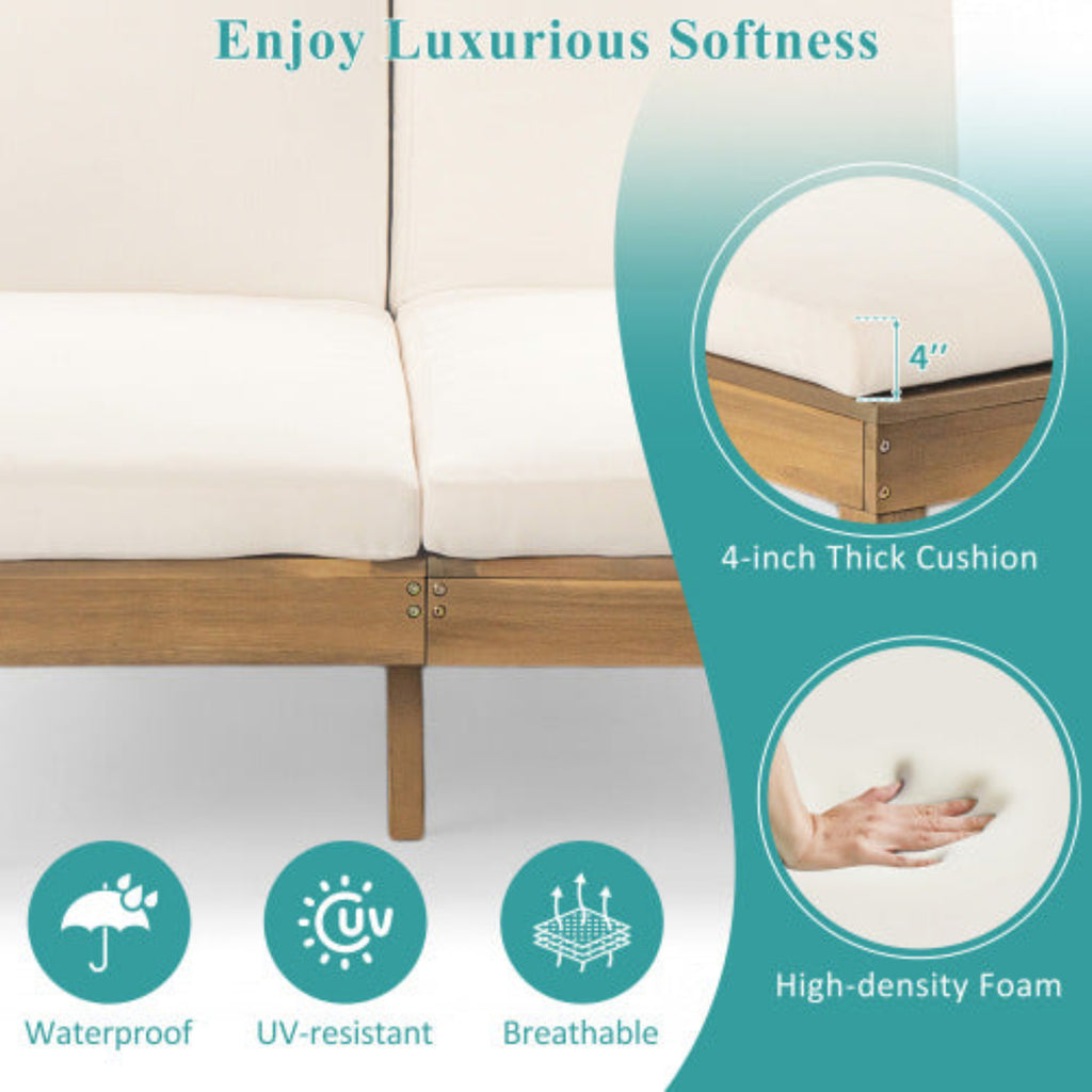 Double Chaise Lounge with Cushion and Folding Side Trays for 2 People Patio and Poolside
