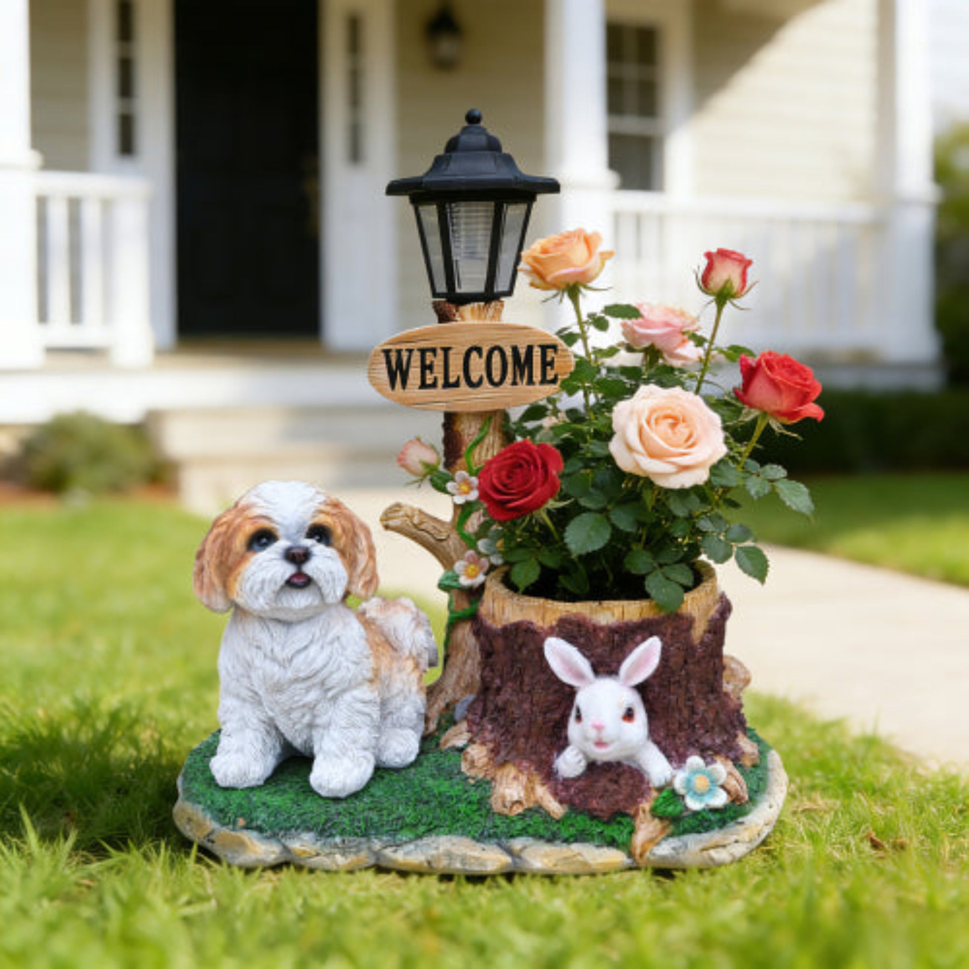 Sitting Dog Shaped Planter Statue with Delicate Modeling for Small Green Plants