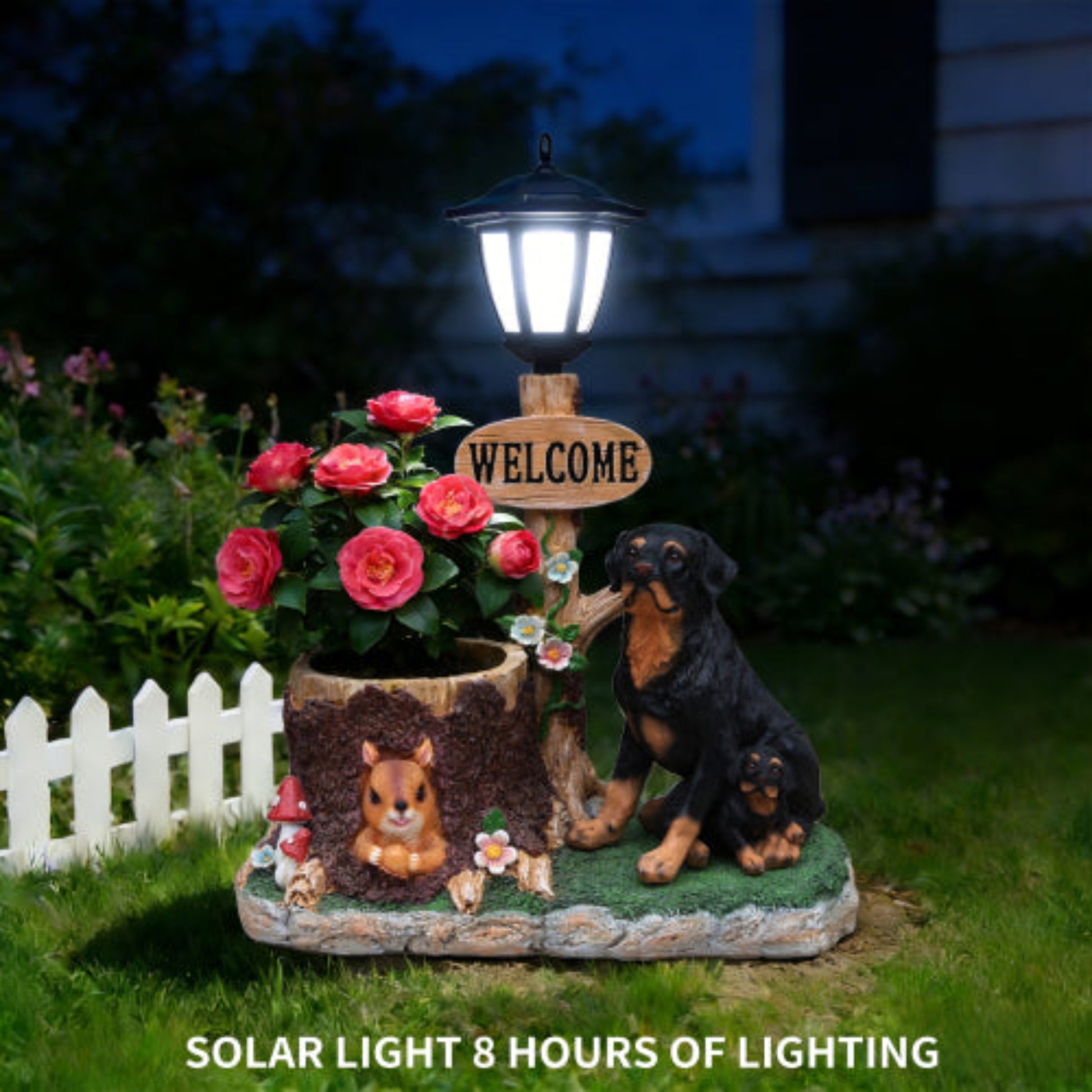 Rottweiler Dog Family Shaped Planter Statue with Warm Scene for Green Plant Display