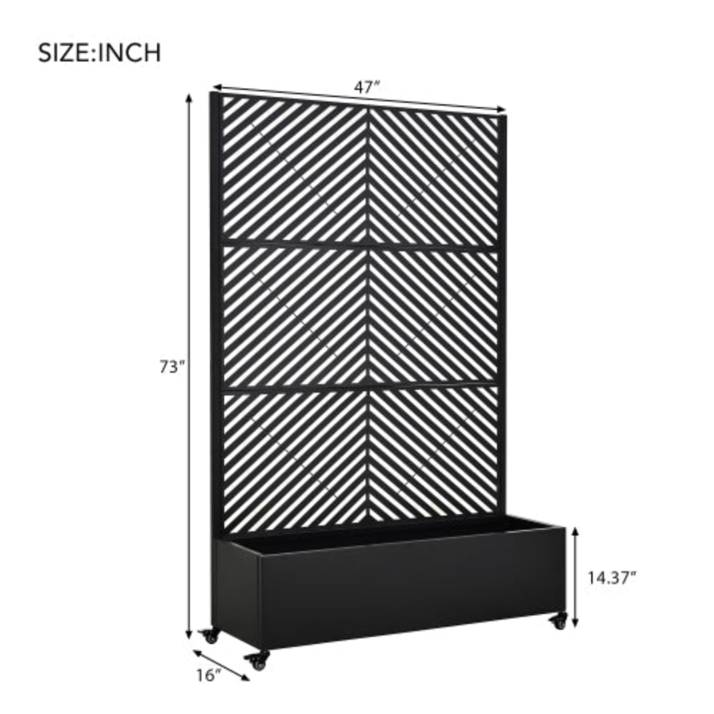 Metal Raised Garden Bed with Wheels, Privacy Screen Drainage Holes & Trellis 73"x47"x16" Planter Box for Outdoor Climbing Plants Vegetables Vines