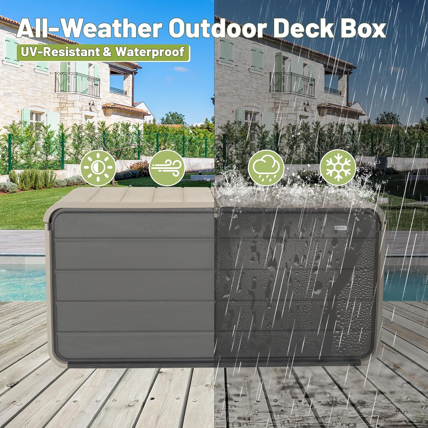 Large Heavy-Duty Resin Deck Box, Lockable Waterproof Storage Box for Patio & Garden Tools