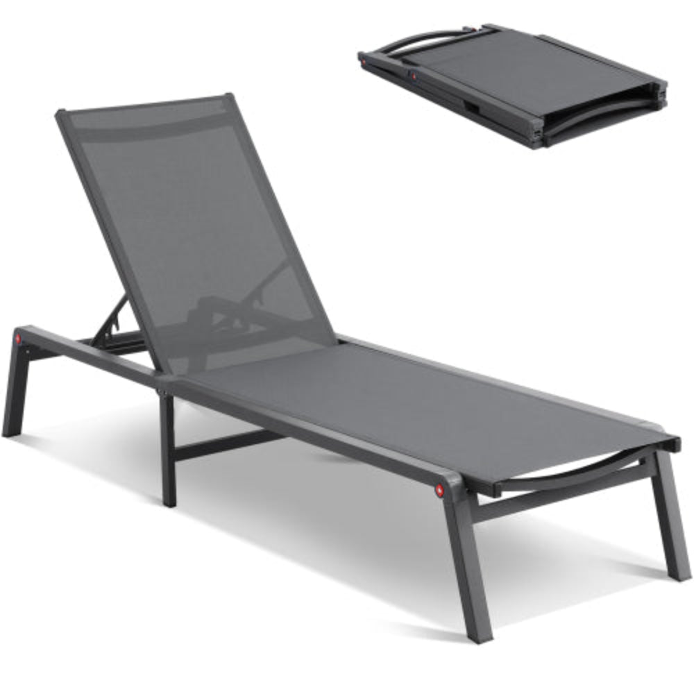 Outdoor Chaise Lounge Chair, Comfortable Patio Lounger for Poolside, Beach, Yard & Deck, Grey