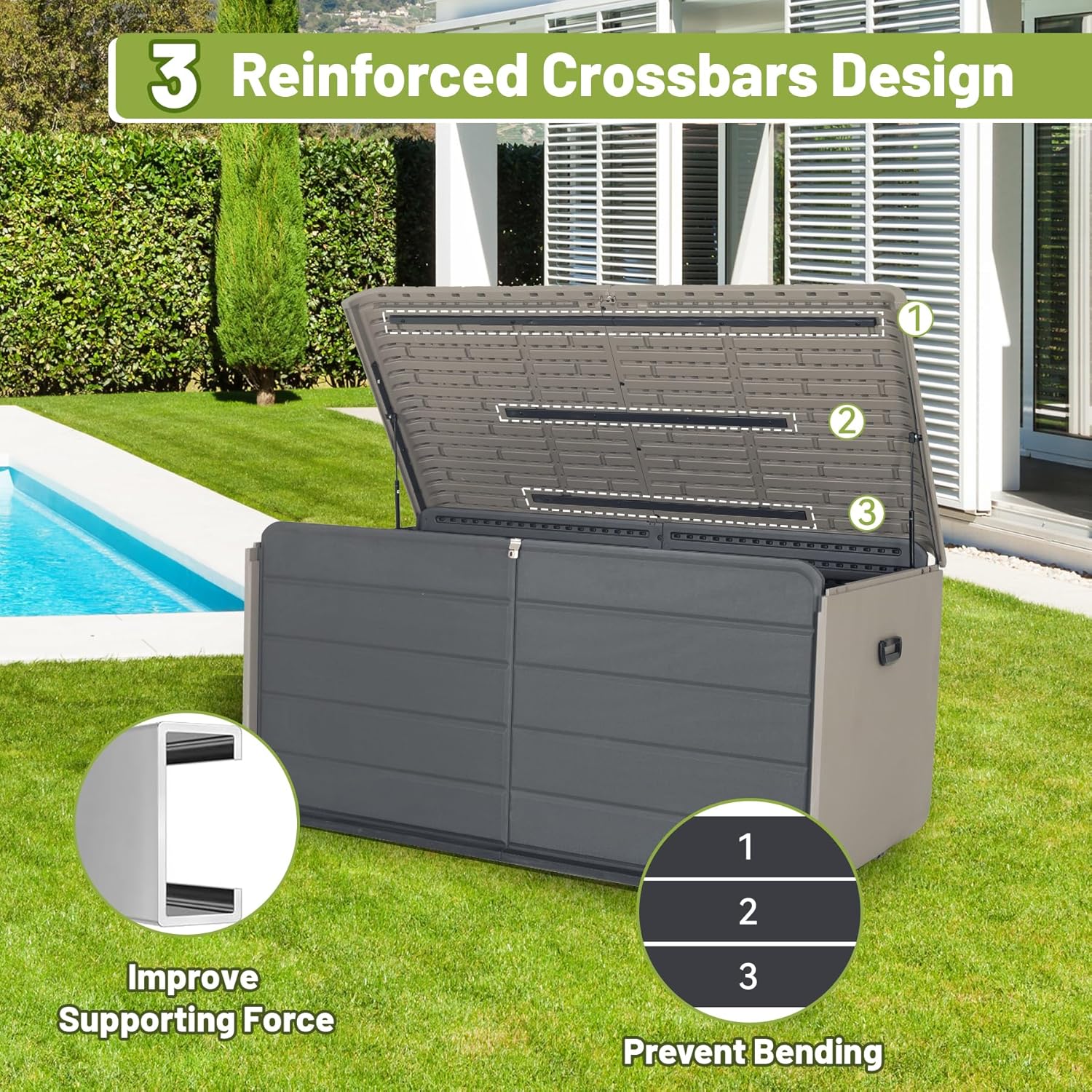 Large Heavy-Duty Resin Deck Box, Lockable Waterproof Storage Box for Patio & Garden Tools