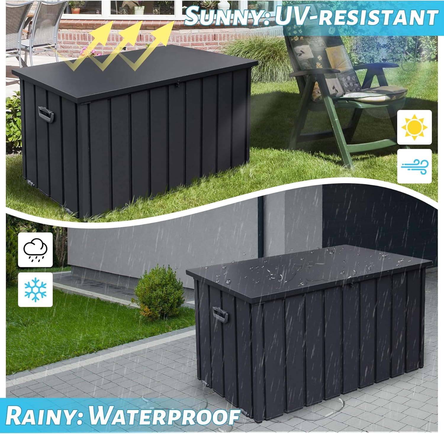 120 Gallon Patio Steel Storage Deck Box, Waterproof Lockable Bin for Cushions, Pillows & Tools