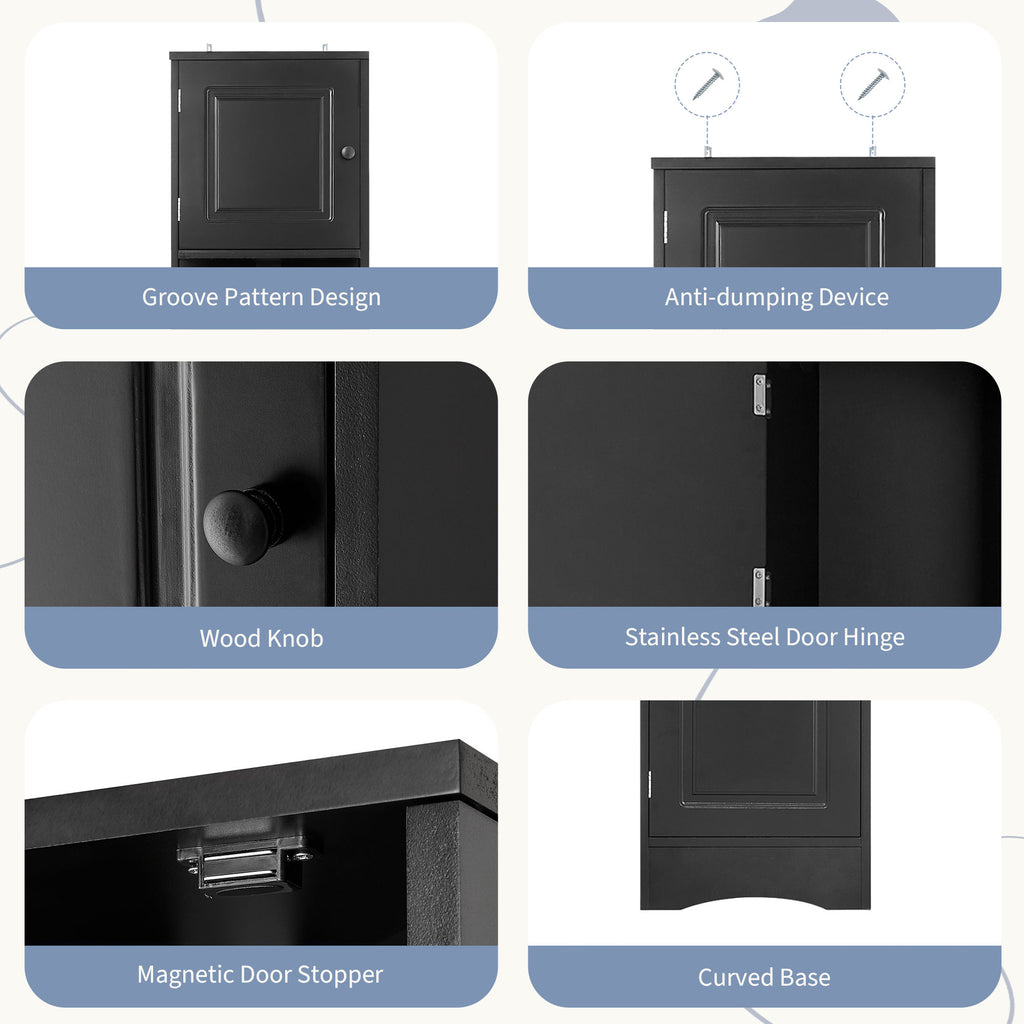 Multi-Functional Corner Cabinet Tall Bathroom Storage Cabinet with Two Doors and Adjustable Shelves, Open Shelf, Black