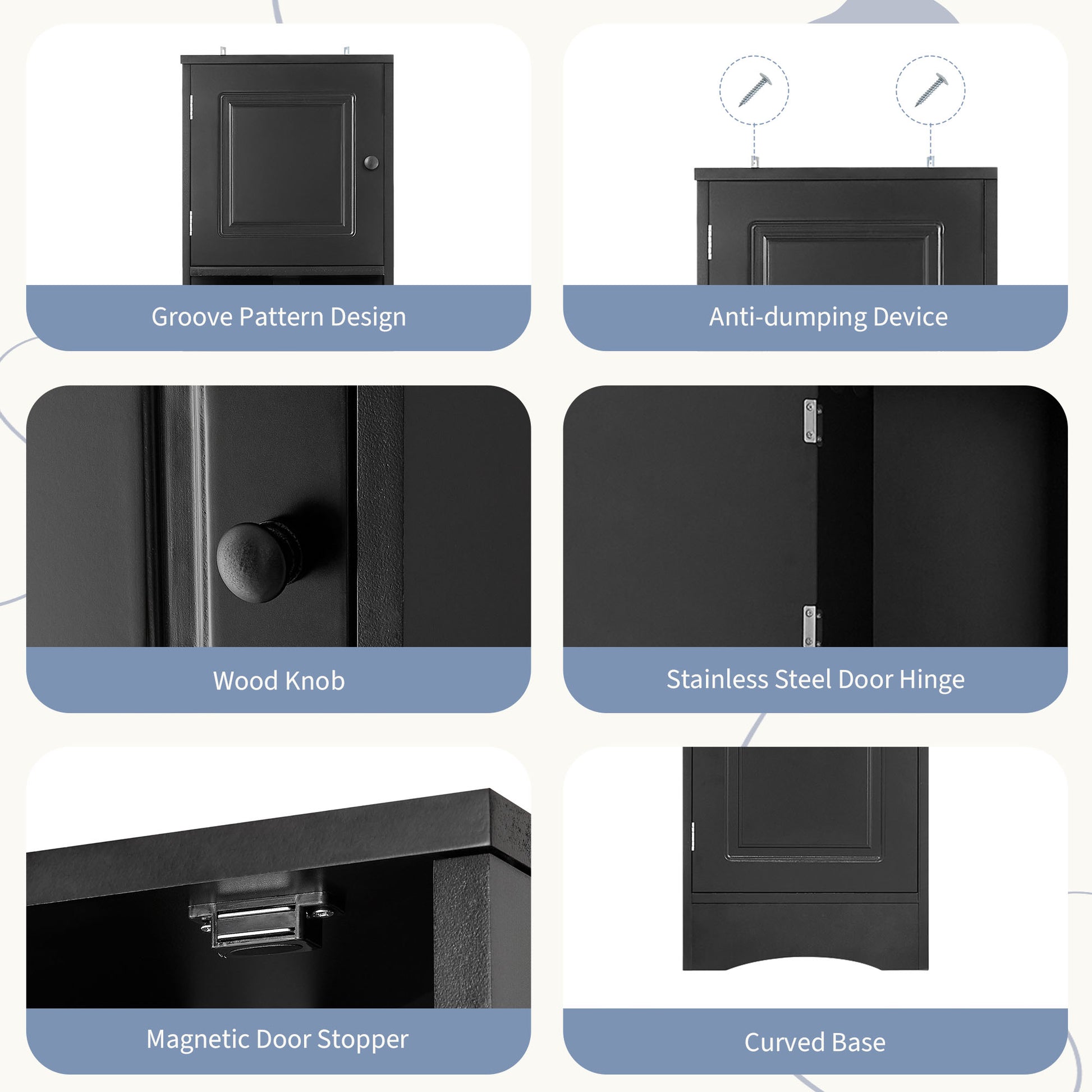 Multi-Functional Corner Cabinet Tall Bathroom Storage Cabinet with Two Doors and Adjustable Shelves, Open Shelf, Black