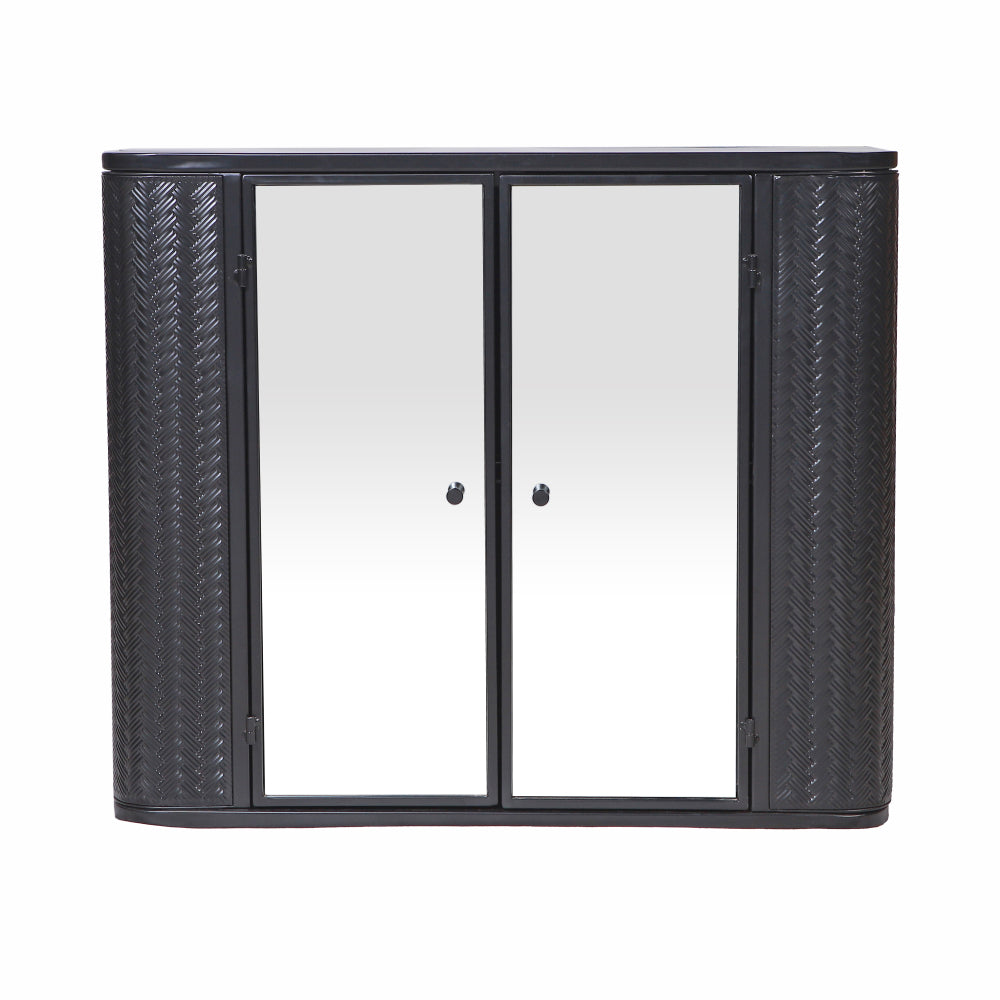 Chic Crate Black Wall-Mounted Vanity – 2 Mirrored Doors & Open Shelf | Farmhouse Metal Frame | Over-the-Sink
