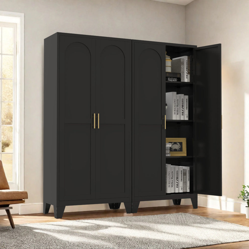 Chic Crate 61'' 2 Shapely-Door Metal Cabinet – Lockable, Adjustable Shelves for Kitchen/Bedroom/Living Room (Black)