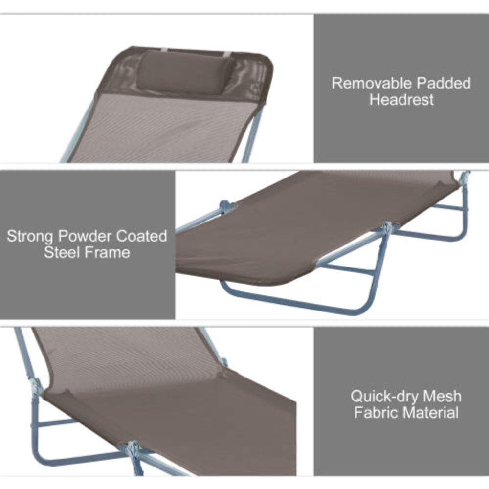 Folding Chaise Lounge Chair with 5-Position Reclining Back, Breathable Mesh Seat & Headrest, Outdoor Sun Tanning Chair for Pool Beach Yard Patio