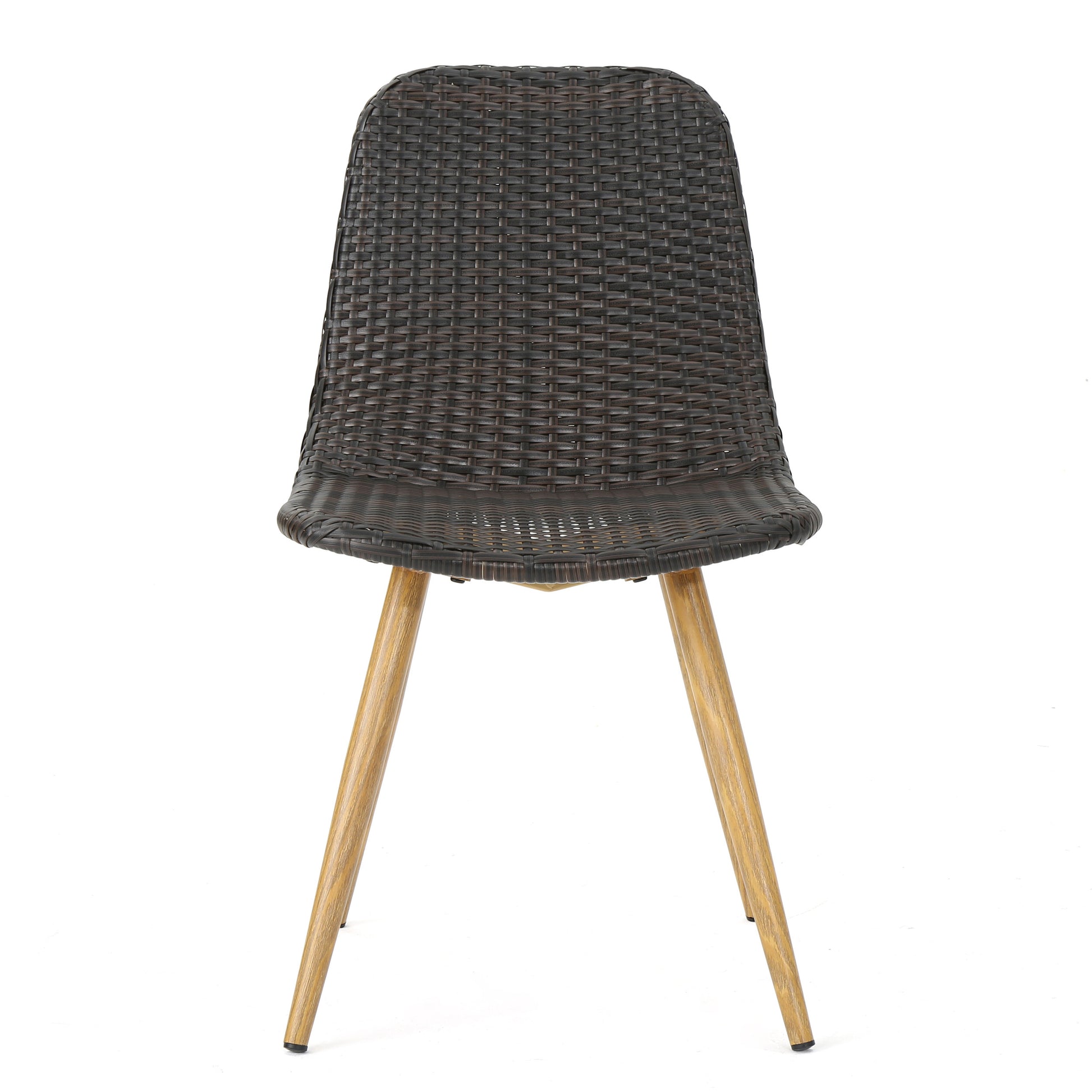 Woven Wicker Outdoor Dining Chairs with Sturdy Iron Frame & Tapered Legs (Set of 2)