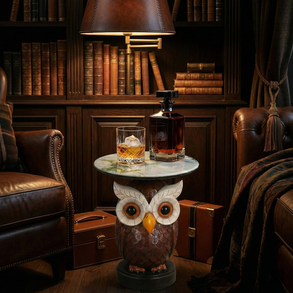 Owl Design Accent Table, Animal Statue End Table for Living Room Home Decor