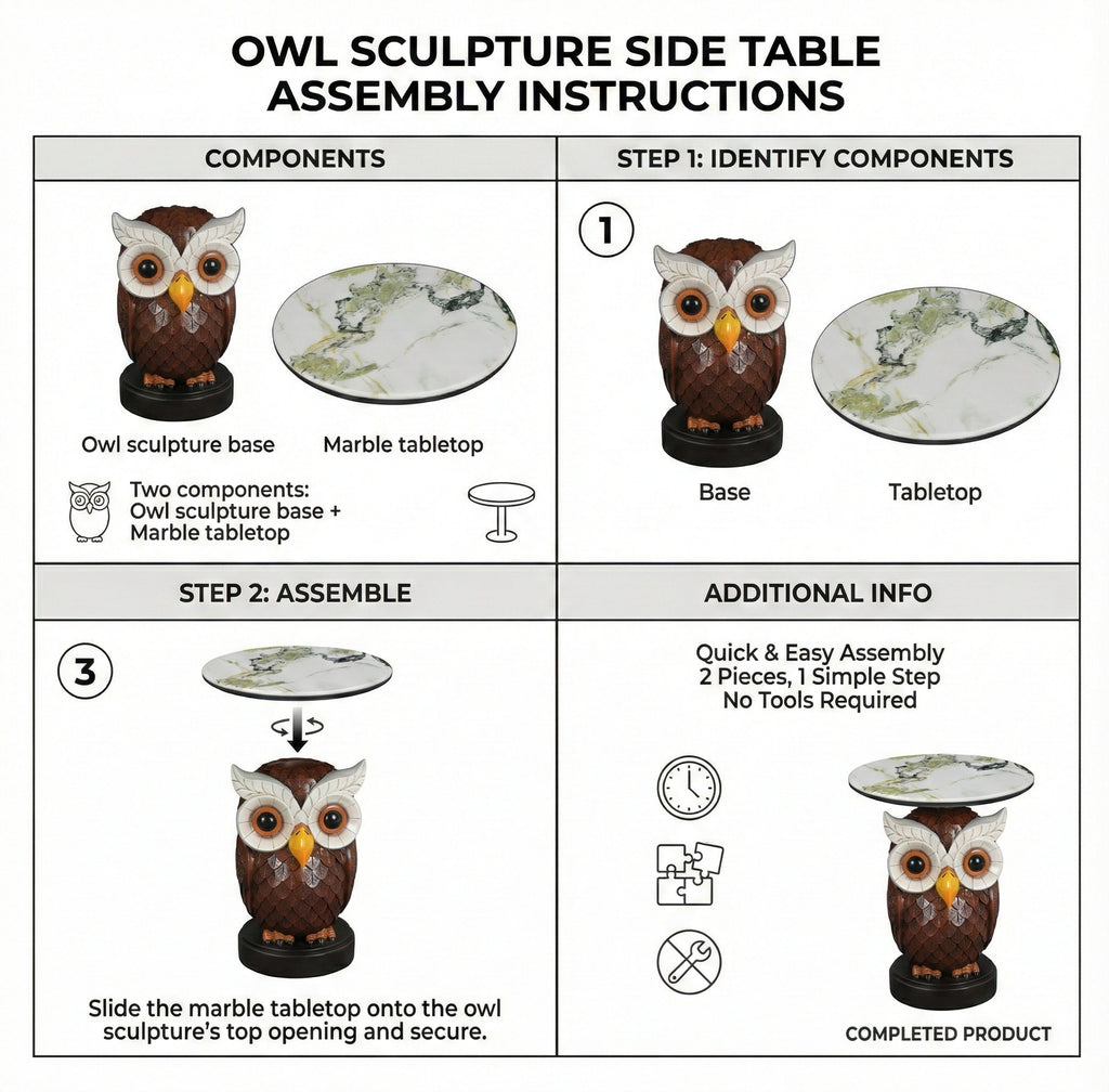 Owl Design Accent Table, Animal Statue End Table for Living Room Home Decor