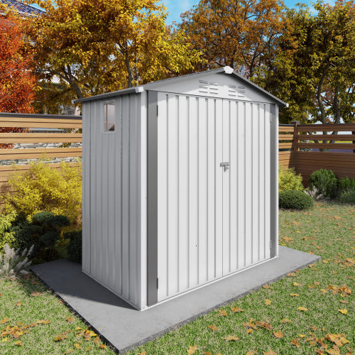 Chic Crate 6 x 3.6' Metal Storage Shed with Lockable Door Waterproof Tool Shed with Peaked Roof & Clear Window for Garden Patio - White