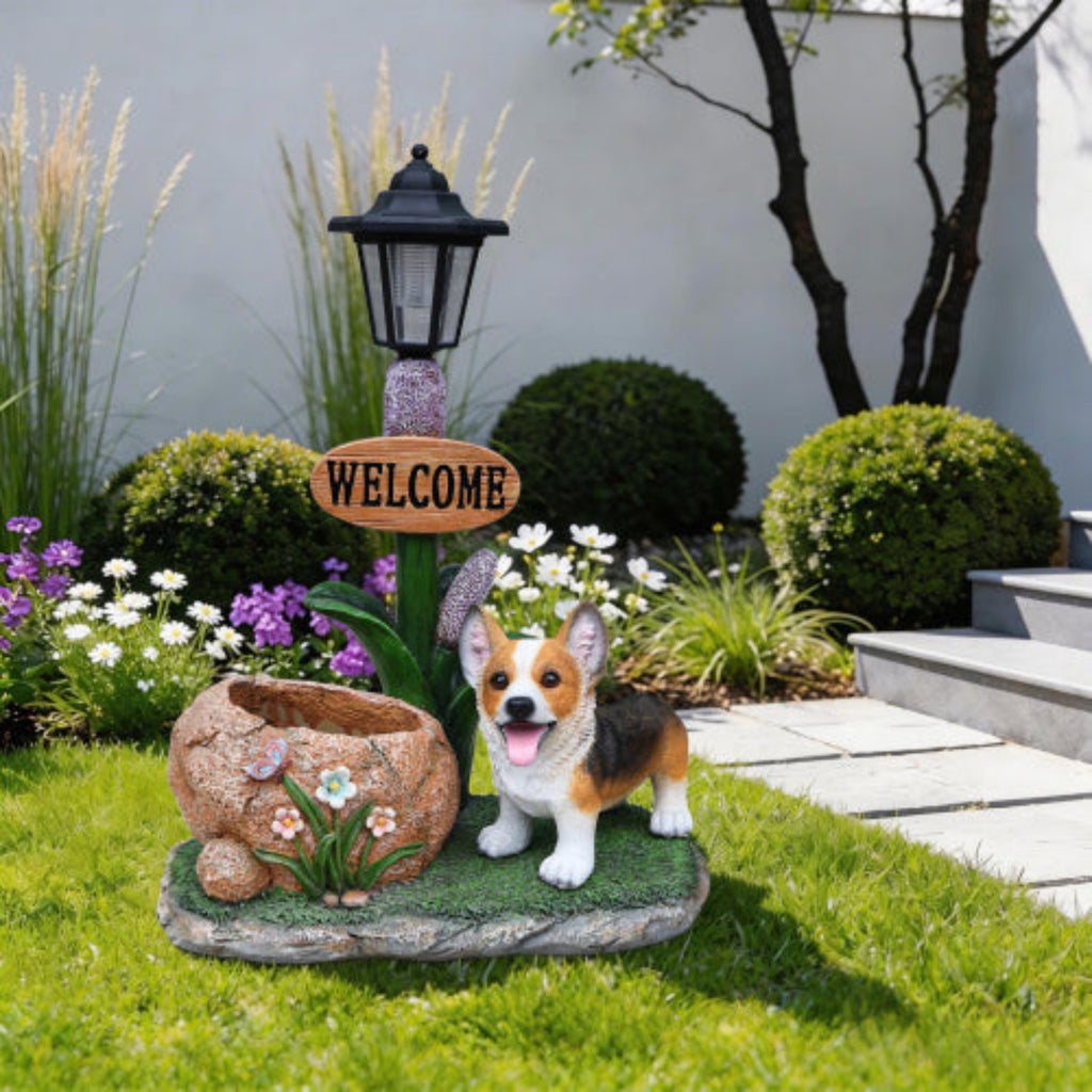 Corgi Dog Shaped Planter Statue with Cute Features for Succulent and Mini Planting