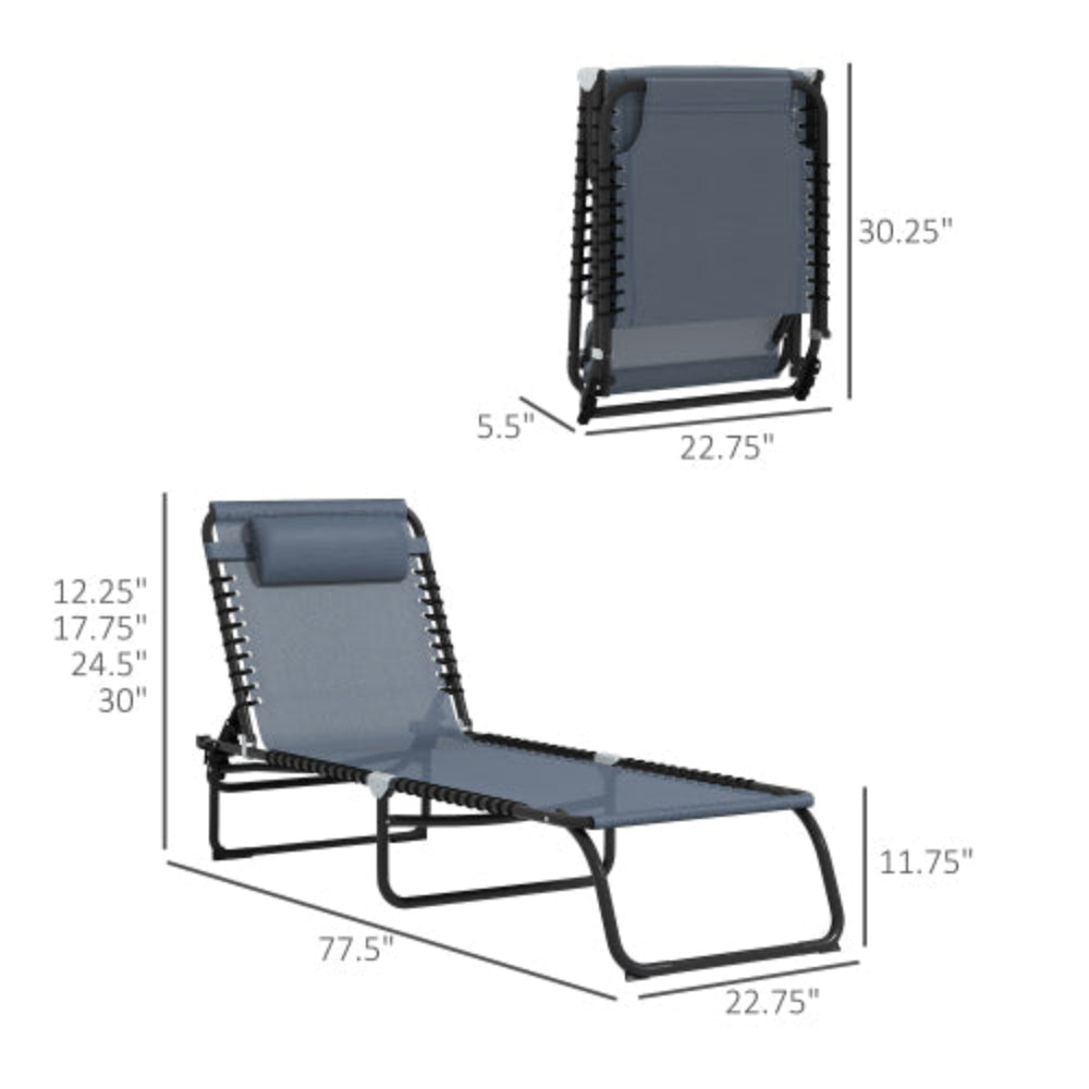 Folding Chaise Lounge Pool Chair, 4-Position Reclining Outdoor Tanning Chair with Breathable Mesh Seat for Beach, Yard, Patio, Gray