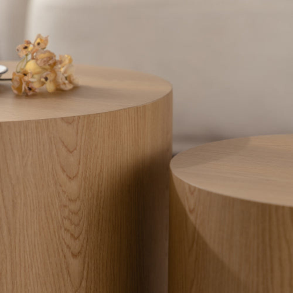 Nesting Coffee Table Set of 2, Round Wooden Modern Design, Space-Saving Accent End Side Tables for Small Living Room, Bedroom Office - Natural