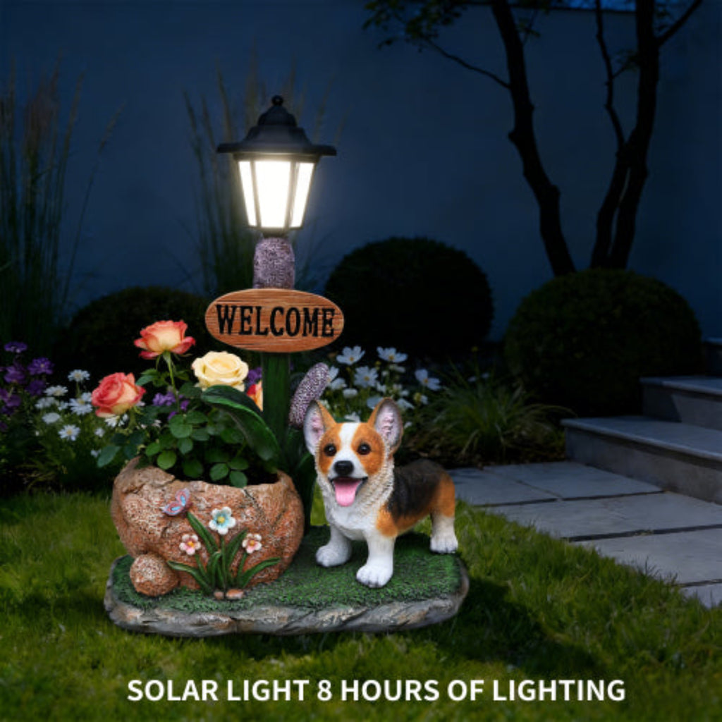 Corgi Dog Shaped Planter Statue with Cute Features for Succulent and Mini Planting