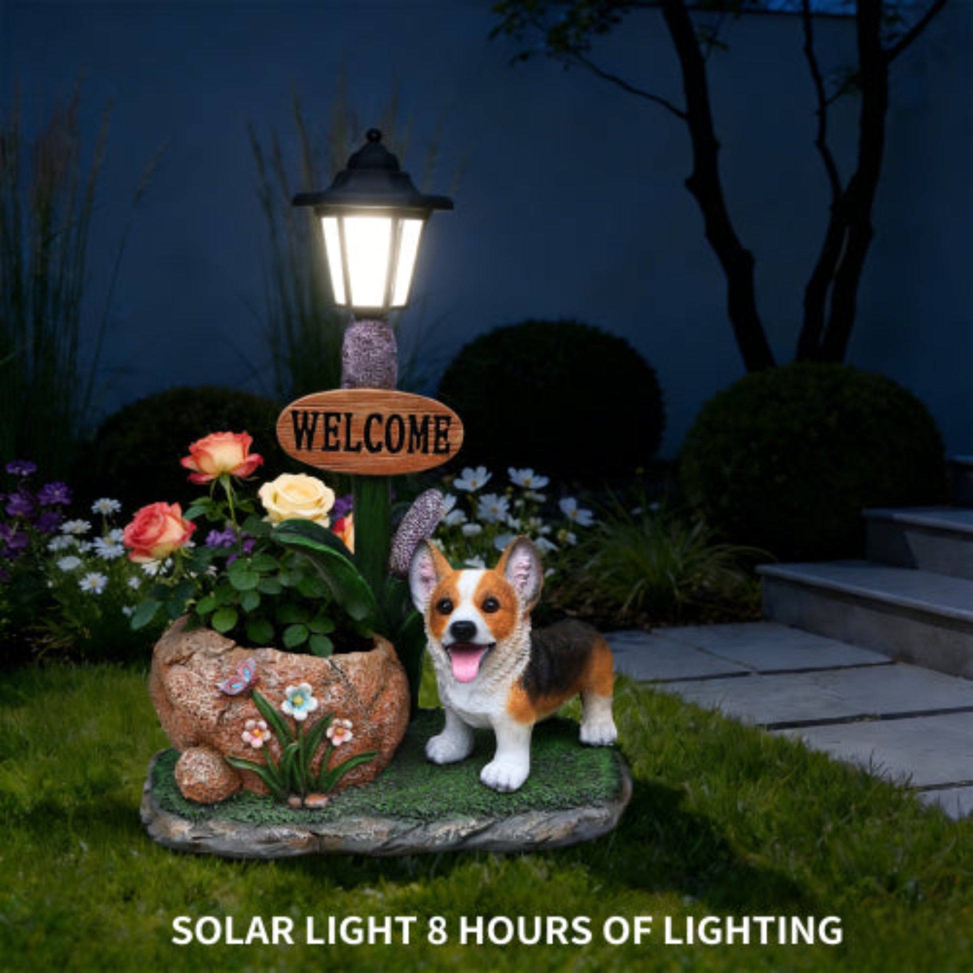 Corgi Dog Shaped Planter Statue with Cute Features for Succulent and Mini Planting