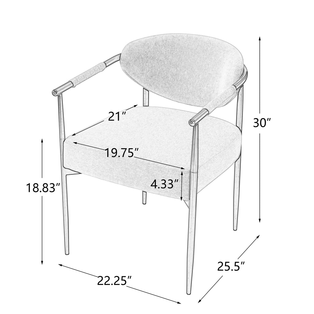 Modern Dining Armchairs with Thick Padded Cushion & Bronze Iron Legs (Set of 2)