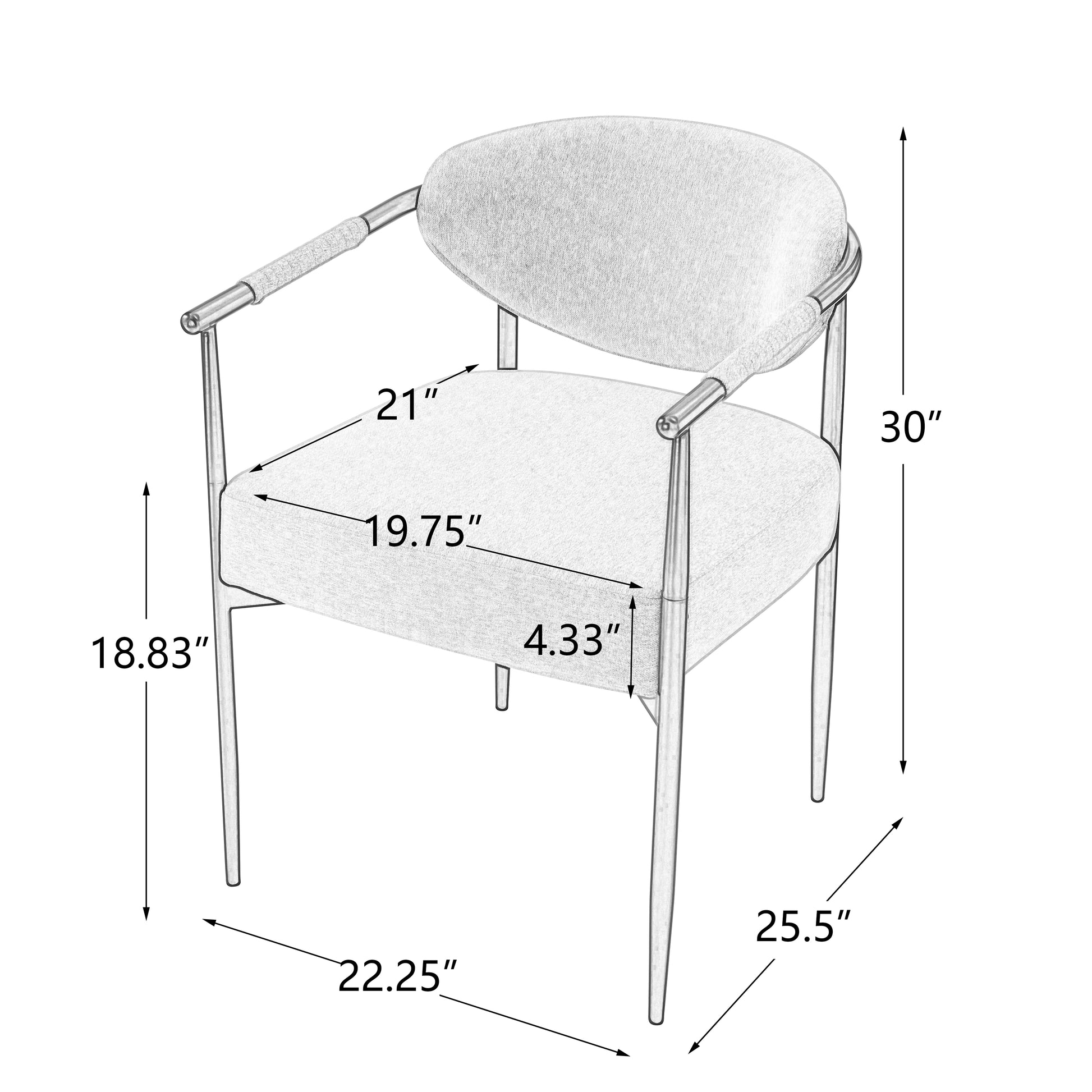 Modern Dining Armchairs with Thick Padded Cushion & Bronze Iron Legs (Set of 2)