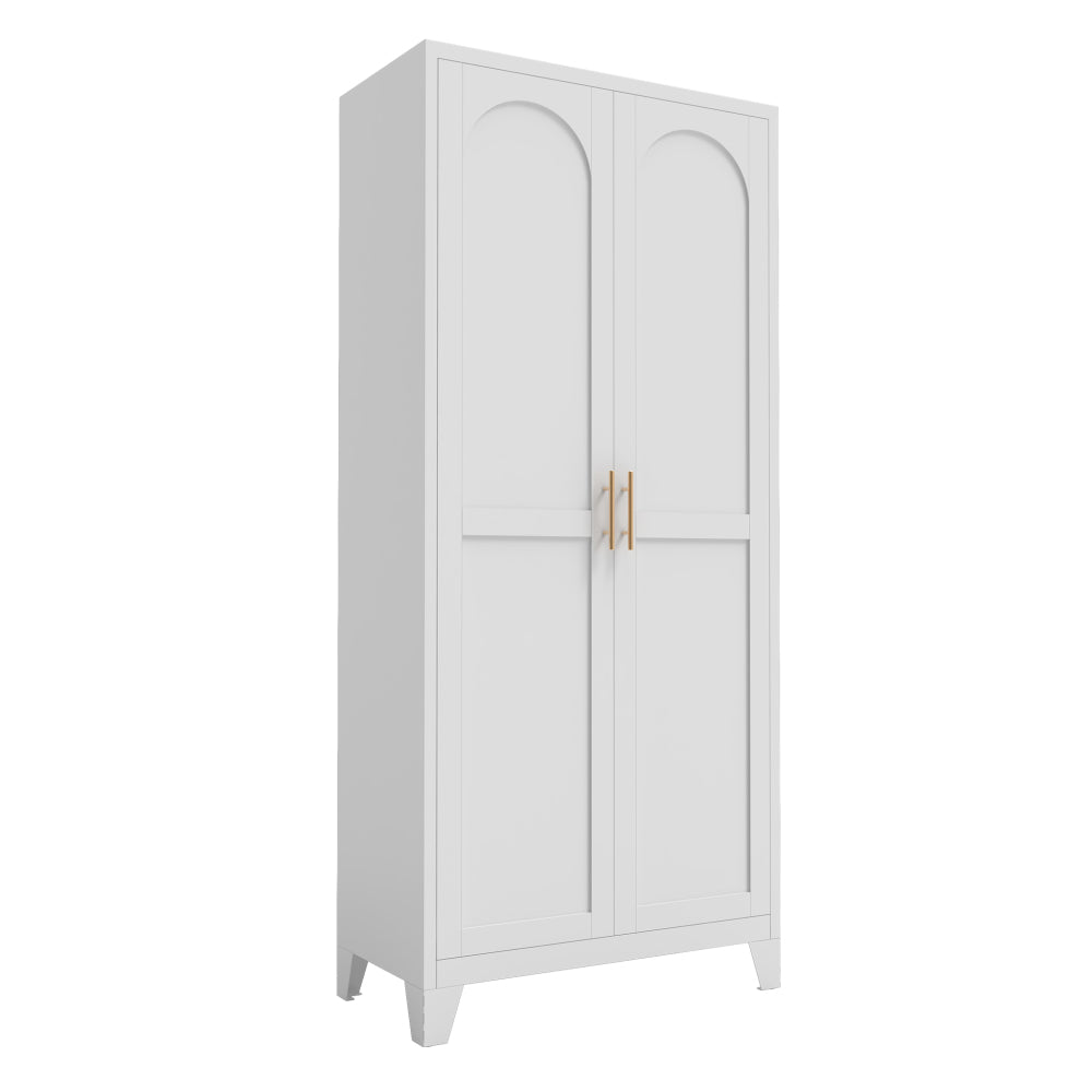Chic Crate 71'' 2 Shapely-Door Metal Cabinet – Adjustable Shelves for Bedroom/Living/Kitchen (White)