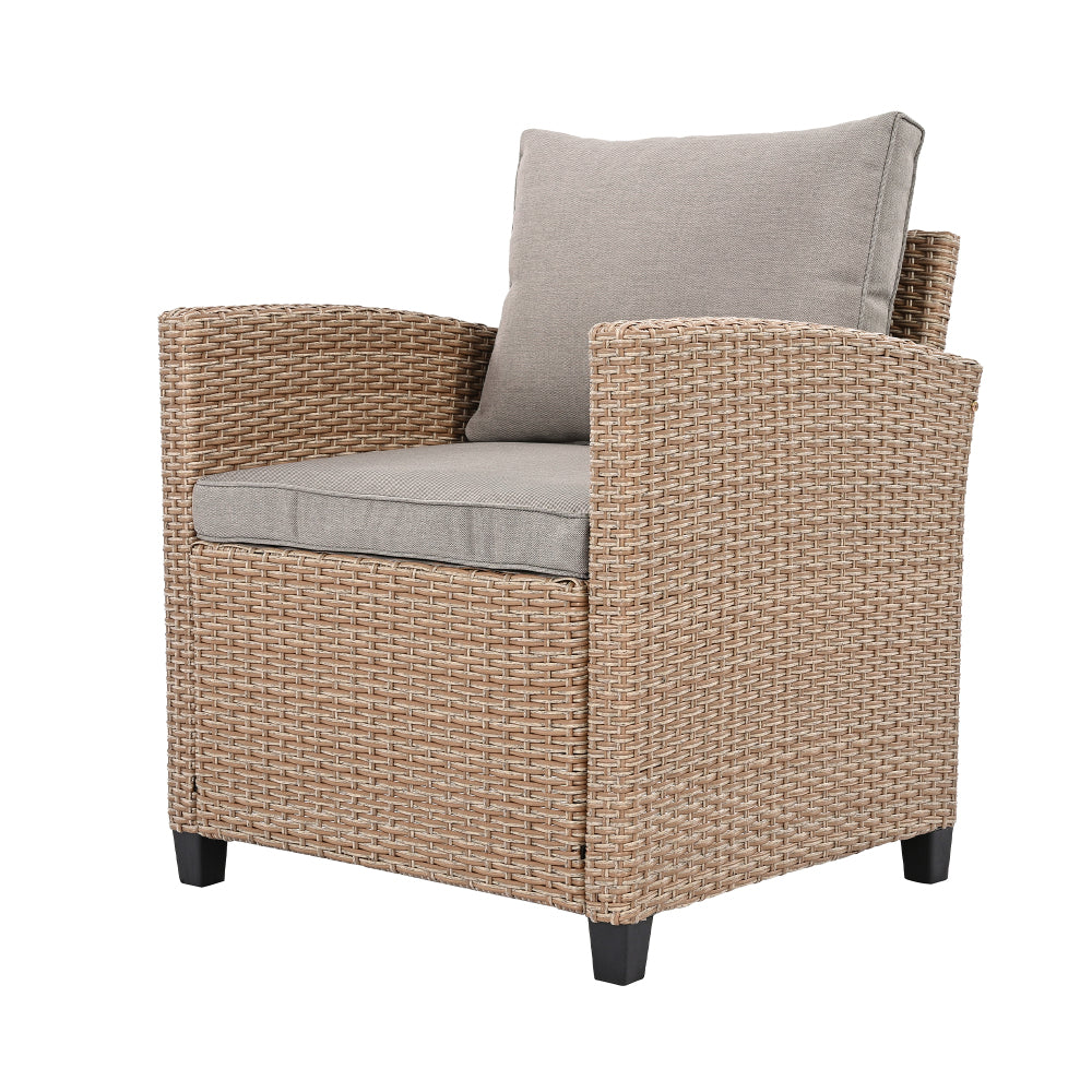Chic Crate-Rustic Outdoor Wicker Set – 6-Piece Patio Furniture w/ Rattan Sofa, Chairs & Table | Natural Finish | Multi-Room