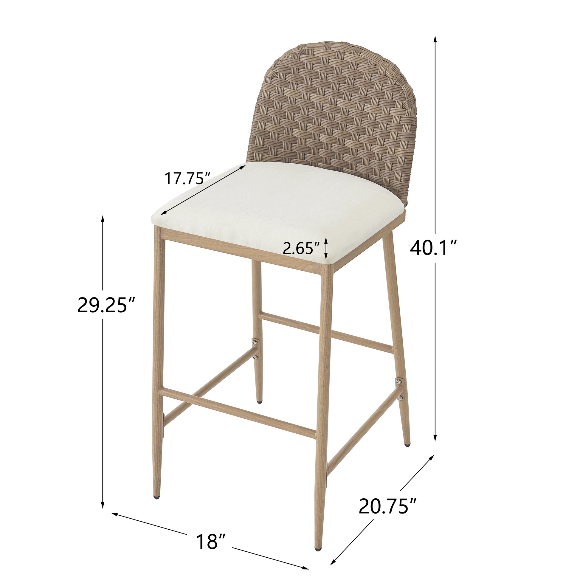 Farmhouse Barstools with Woven Rattan Back & Padded Seat - 29.5" Height (Set of 2)