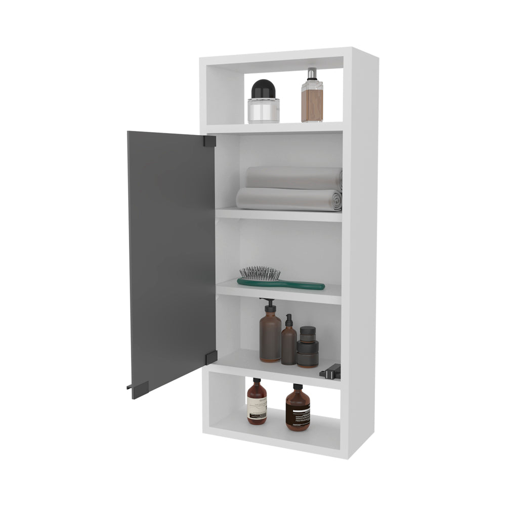 Chic Crate-Pine-Like Medicine Cabinet – Mirrored Door & Open Storage | White