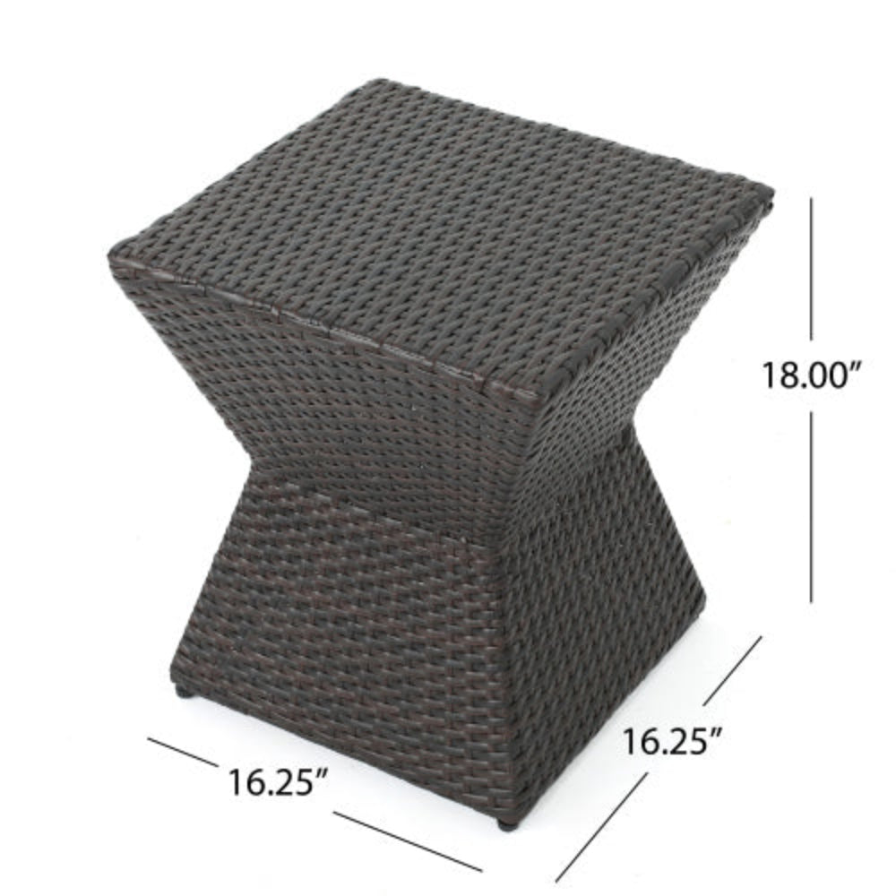 Outdoor Wicker Side Table with Iron Frame, Weather-Resistant, Lightweight, No Assembly Required, 16.25”x16.25”x18”, Perfect for Patio & Home Decor