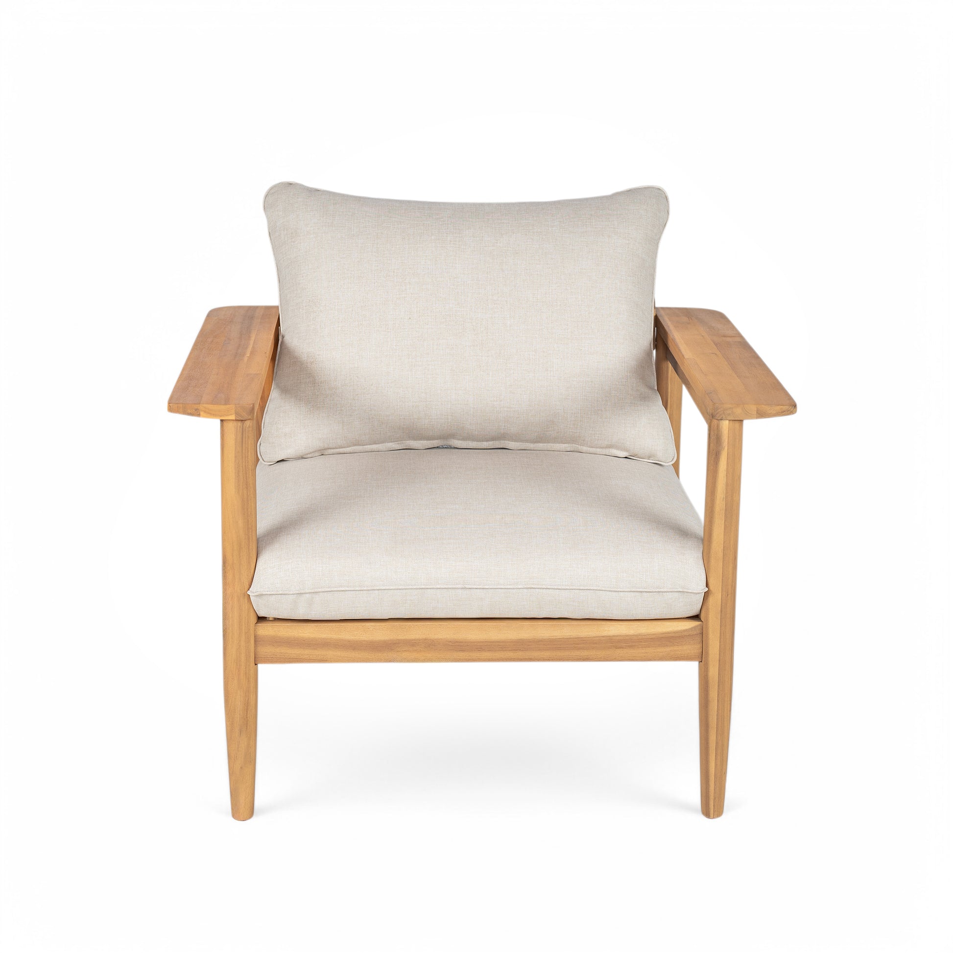 Modern Acacia Wood Outdoor Lounge Chair with Ottoman - Cushioned Patio Seating