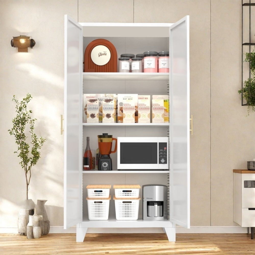 Chic Crate 61'' 2 Shapely-Door Metal Cabinet – Lockable, Adjustable Shelves for Kitchen/Bedroom/Living Room (White)