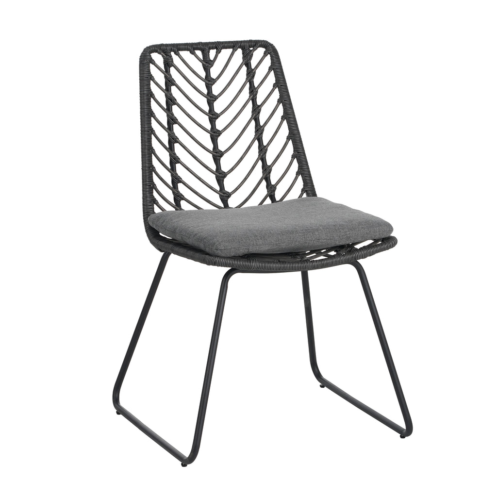 Modern Patio Dining Chairs Set of 2 Rattan Woven Armchairs with Seat Cushions