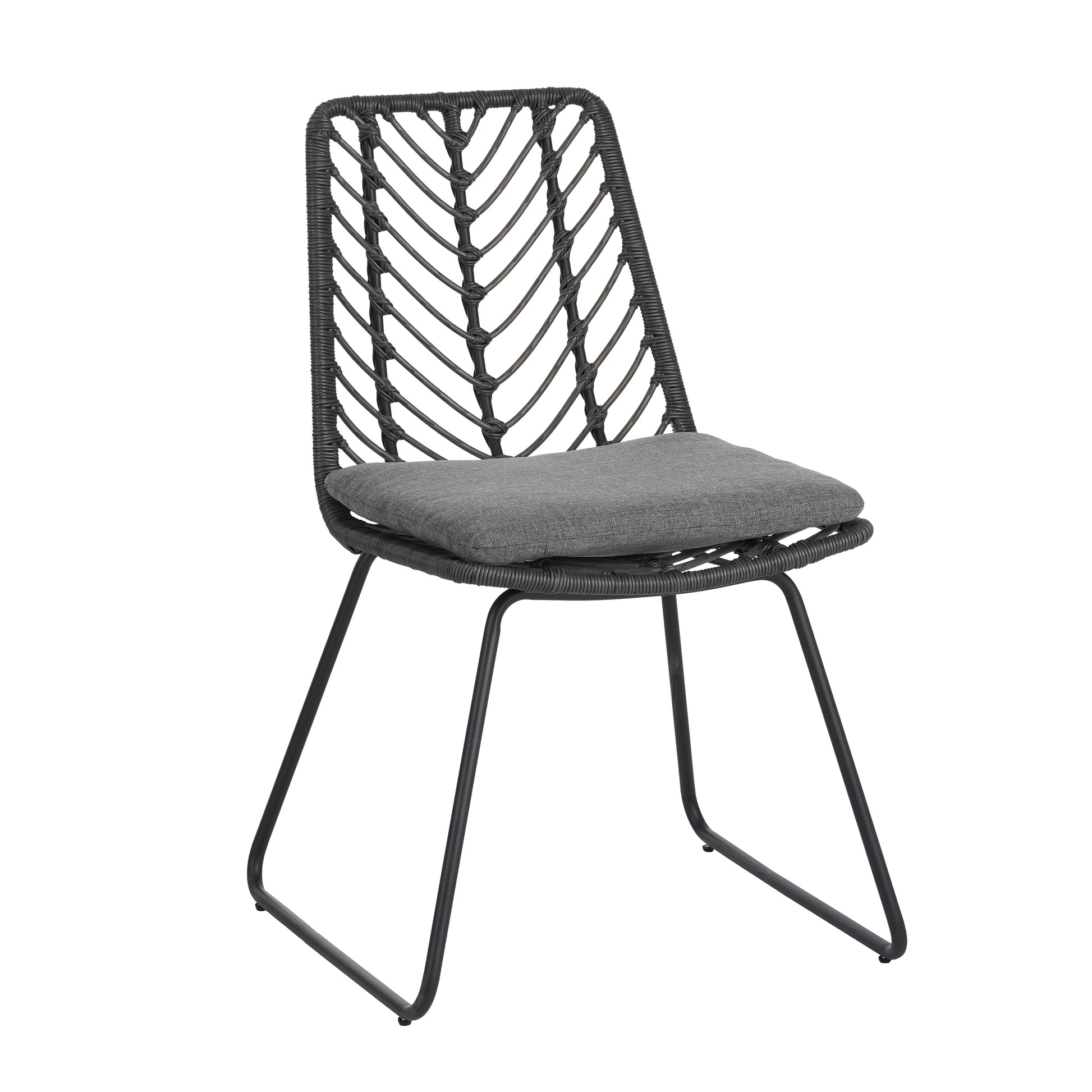 Modern Patio Dining Chairs Set of 2 Rattan Woven Armchairs with Seat Cushions
