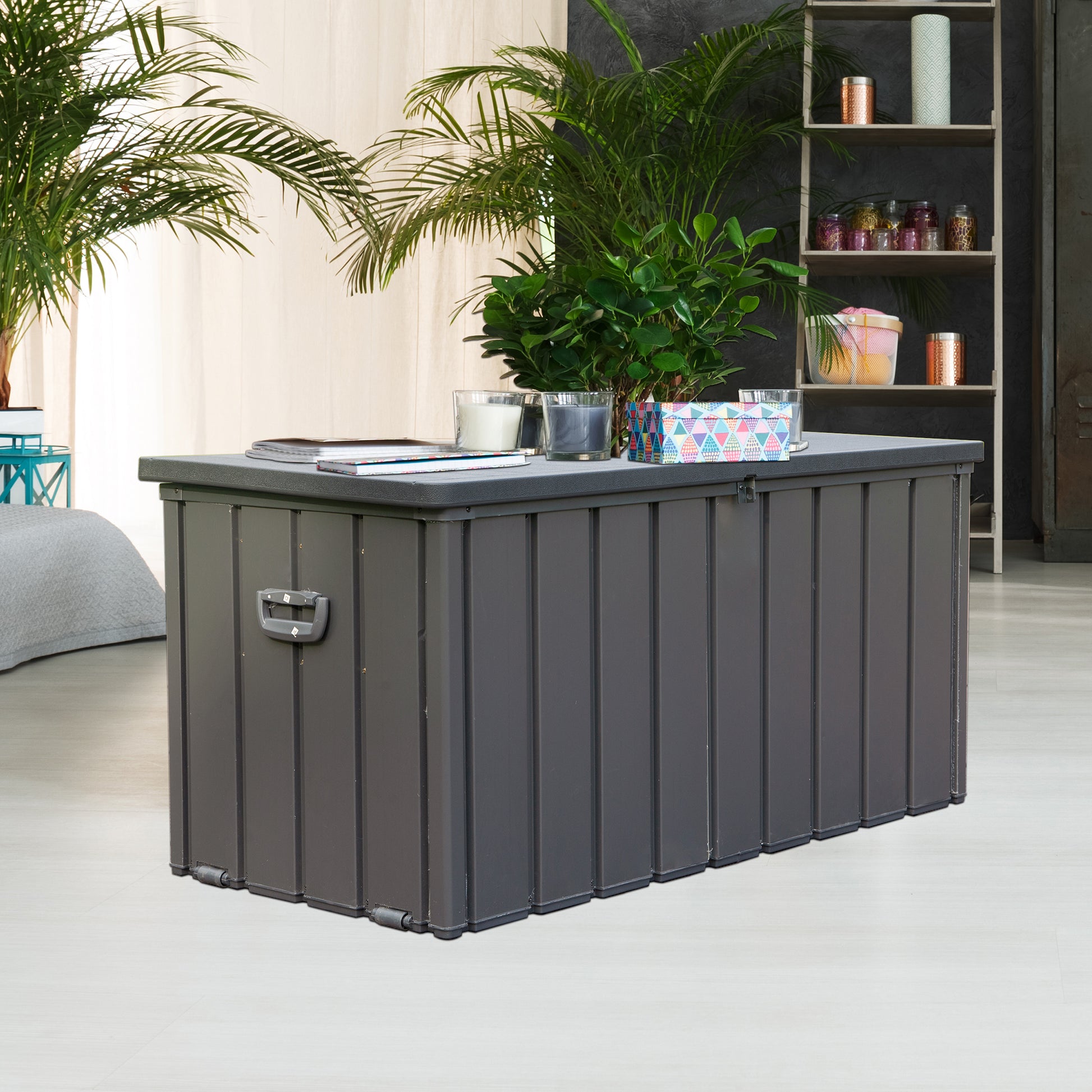100 Gallon Patio Steel Storage Deck Box, Waterproof Lockable Bin for Cushions, Pillows & Tools