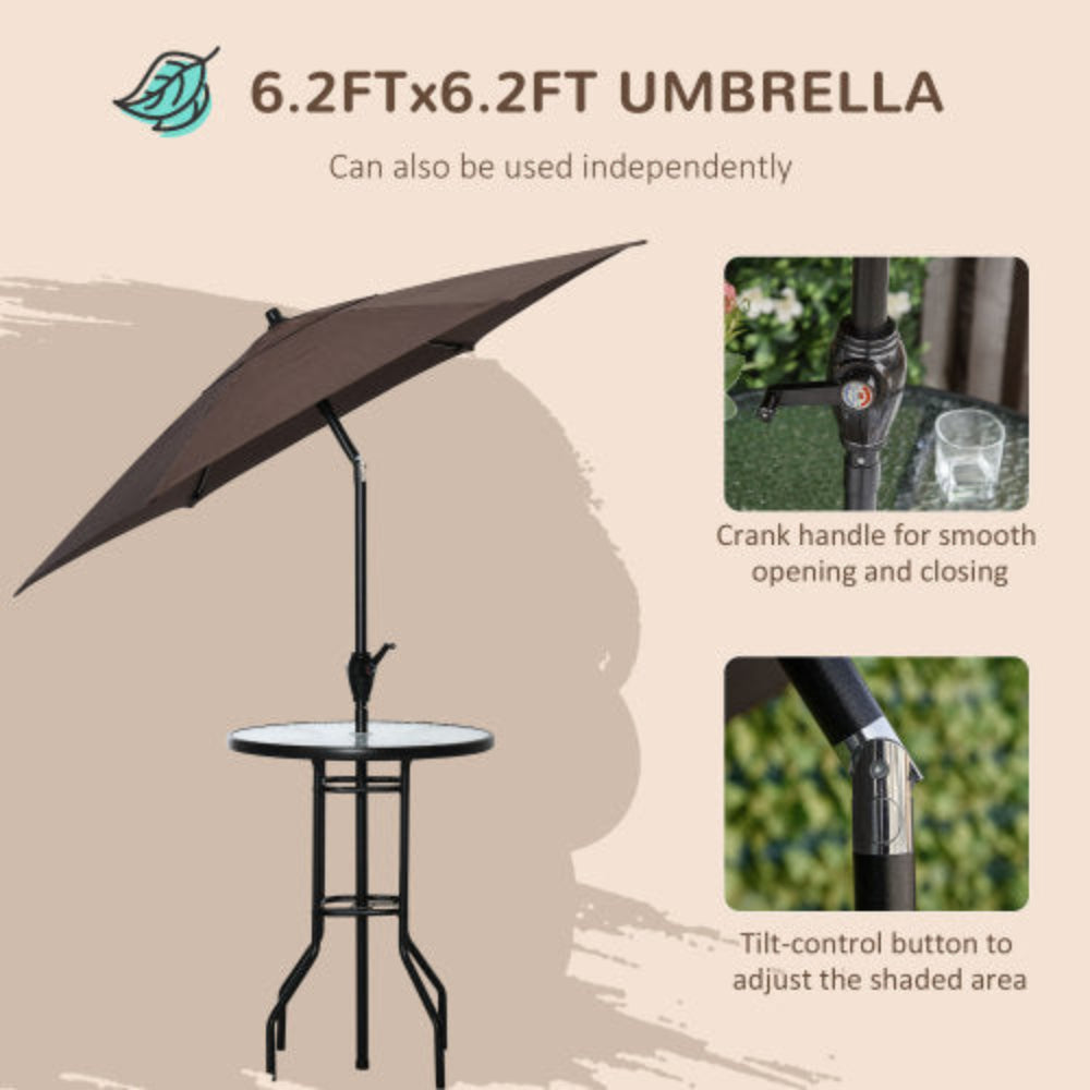 4-Piece Outdoor Patio Dining Set with Wave-Textured Tempered Glass Table, 2 Folding Chairs & Adjustable Angle Umbrella for Patio Garden - Black