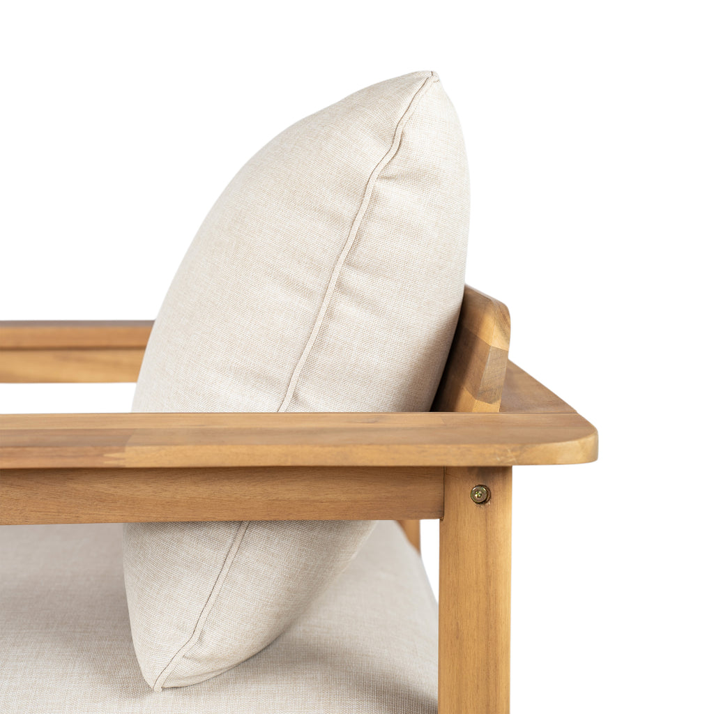 Modern Acacia Wood Outdoor Lounge Chair with Ottoman - Cushioned Patio Seating