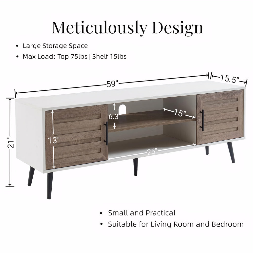 Chic Crate - Bryner White Walnut Mid-Century TV Stand for TVs Up to 65" with Storage & Cable Management