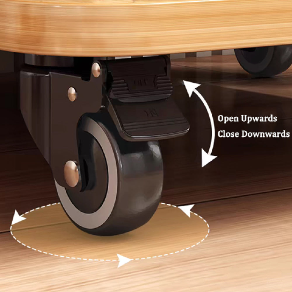 Chic Crate-5-Tier Rotating Bookshelf – 360° Display | Wheels+Drawer | Space-Saver | Bedroom/Living Room/Office | Wood