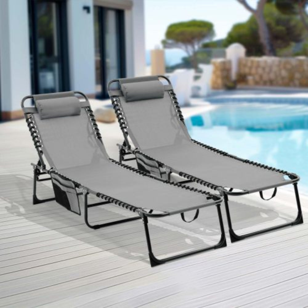 Folding Outdoor Chaise Lounge Chair with 4-Position Reclining Back, Breathable Mesh Seat, Patio Sun Tanning Chair for Pool, Beach, Yard