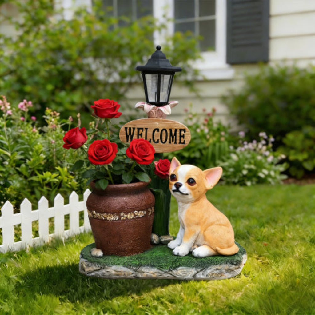 Sitting Corgi Dog Shaped Planter Statue with Vivid Details for Small Space Planting