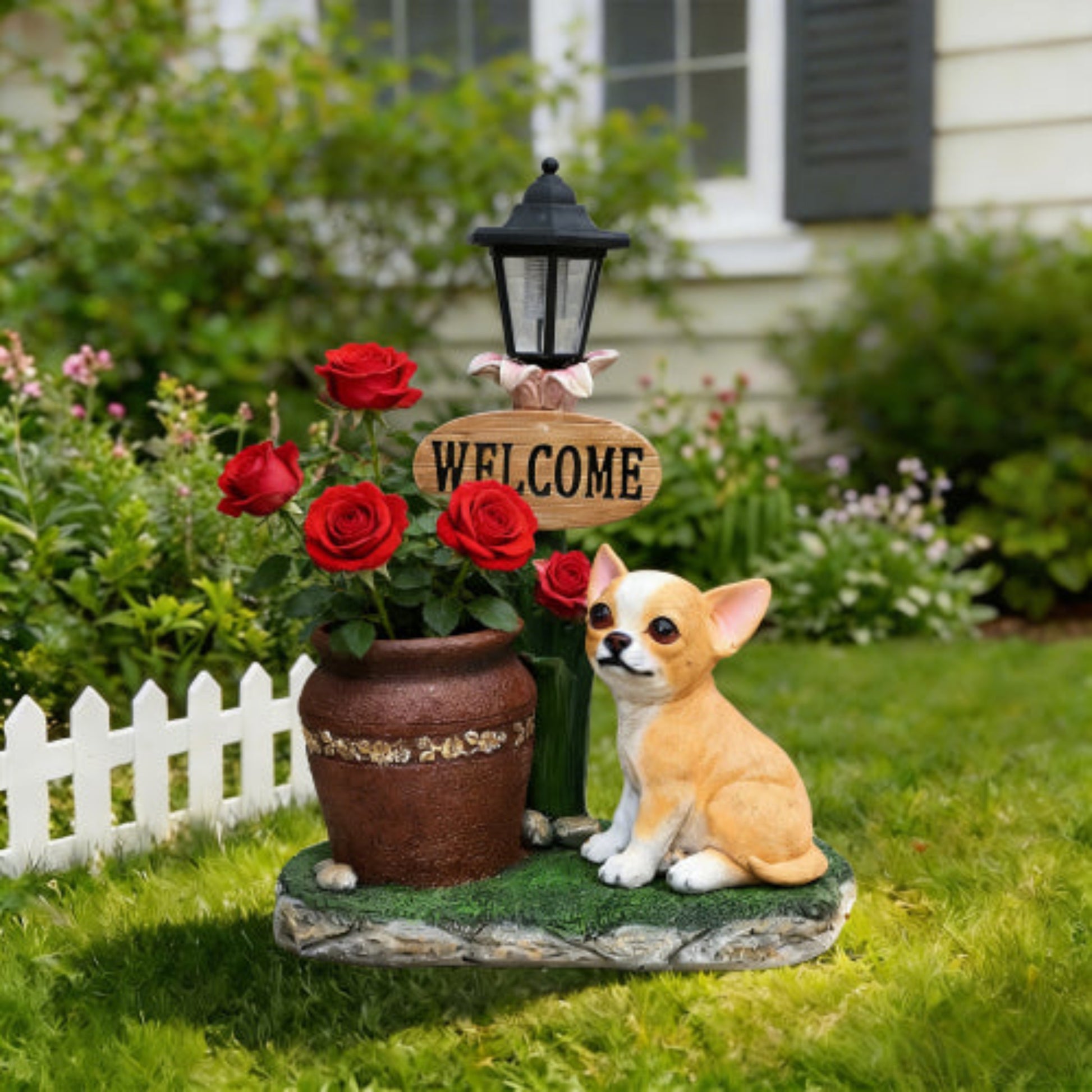 Sitting Corgi Dog Shaped Planter Statue with Vivid Details for Small Space Planting